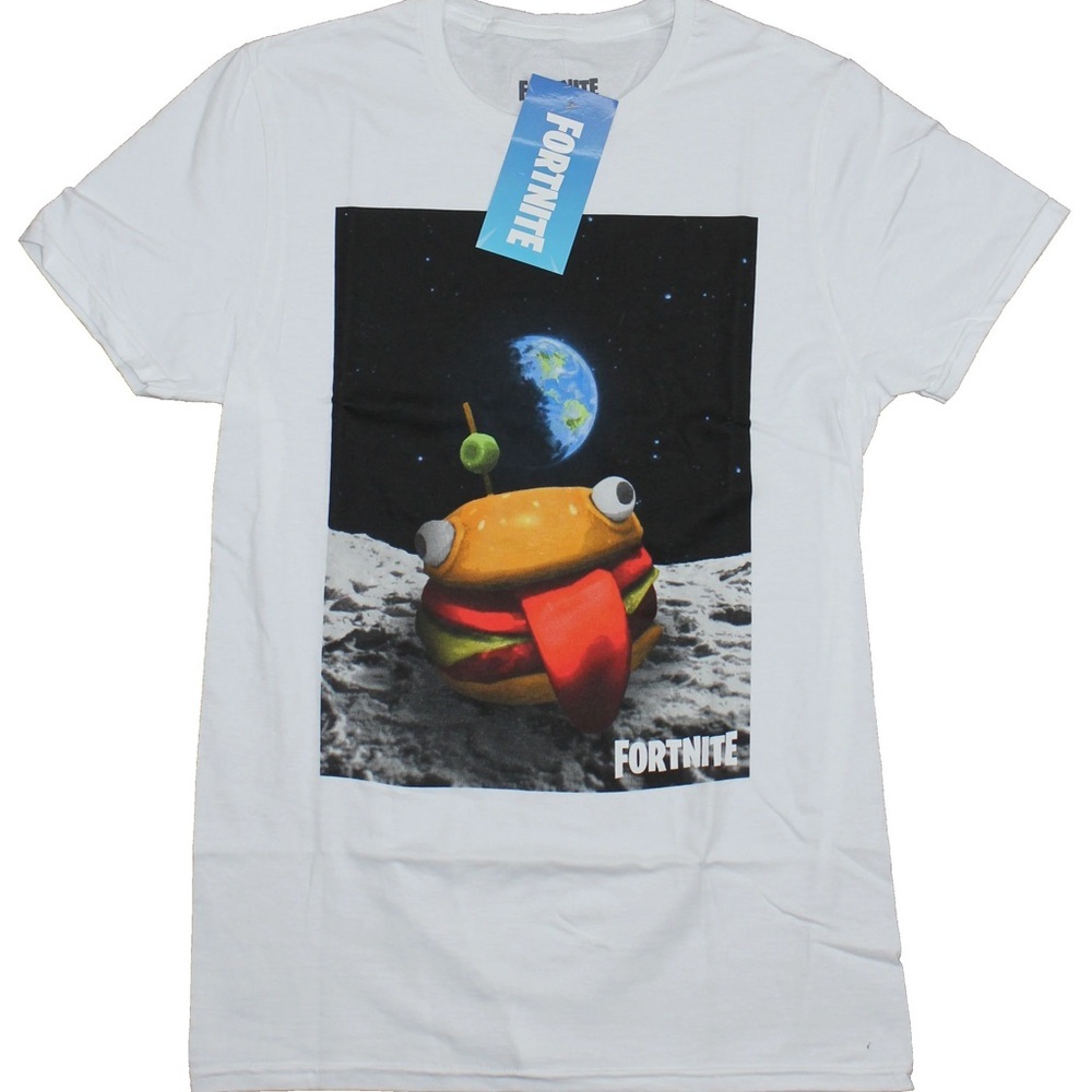 NEW! Fortnite Men's Space Durrr Burger On The Moon Gamer T-Shirt XL White